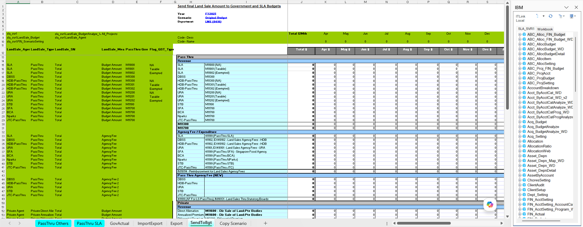 Client Excel template with multiple tabs for sending and viewing TM1 cube data